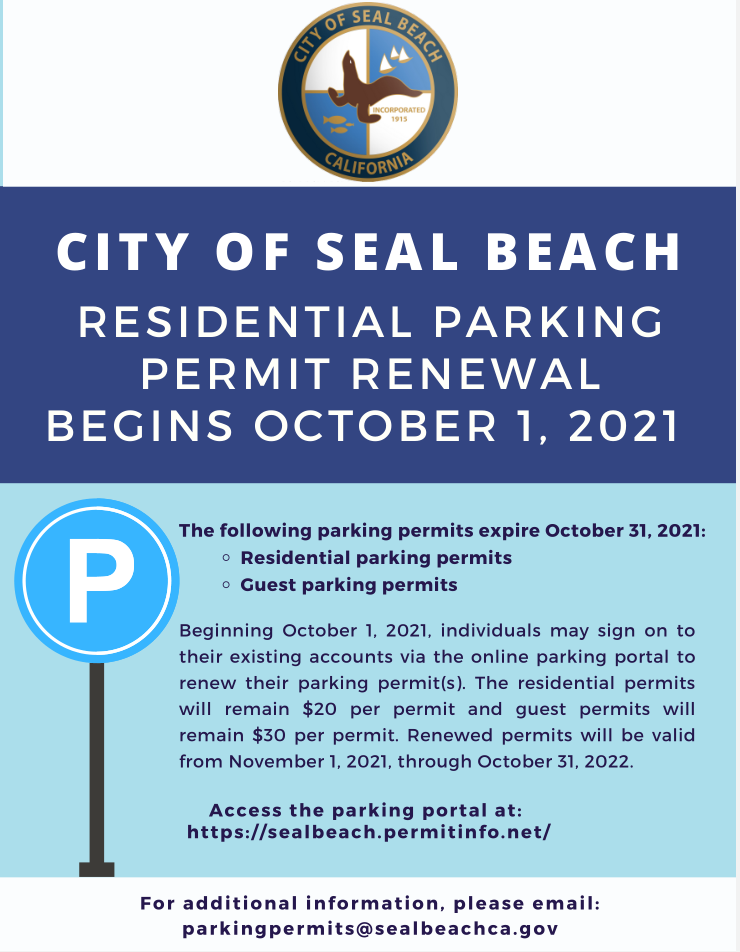 PRESS RELEASE RESIDENTIAL PARKING PERMIT RENEWAL BEGINS OCTOBER 1, 2021